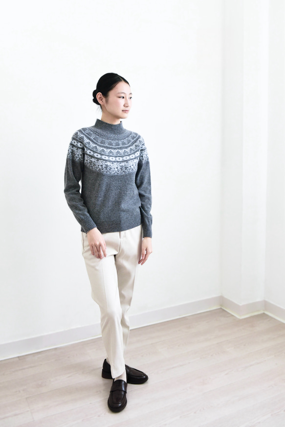 【カシミヤ100%★フェアアイル柄】大きめの花柄│クリスマス│ニットセーター│リラックス感│大人可愛さ│T-236 13枚目の画像