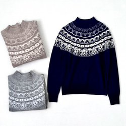 【カシミヤ100%★フェアアイル柄】大きめの花柄│クリスマス│ニットセーター│リラックス感│大人可愛さ│T-236 15枚目の画像