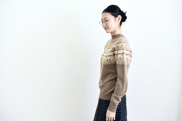 【カシミヤ100%★フェアアイル柄】大きめの花柄│クリスマス│ニットセーター│リラックス感│大人可愛さ│T-236 9枚目の画像