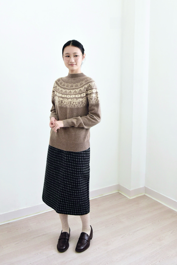 【カシミヤ100%★フェアアイル柄】大きめの花柄│クリスマス│ニットセーター│リラックス感│大人可愛さ│T-236 12枚目の画像