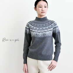 【カシミヤ100%★フェアアイル柄】大きめの花柄│クリスマス│ニットセーター│リラックス感│大人可愛さ│T-236 7枚目の画像