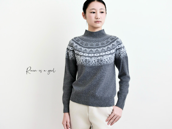 【カシミヤ100%★フェアアイル柄】大きめの花柄│クリスマス│ニットセーター│リラックス感│大人可愛さ│T-236 7枚目の画像