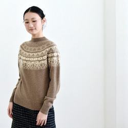 【カシミヤ100%★フェアアイル柄】大きめの花柄│クリスマス│ニットセーター│リラックス感│大人可愛さ│T-236 5枚目の画像