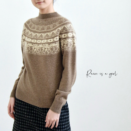 カシミヤ100%☆フェアアイル柄】大きめの花柄│クリスマス│ニット