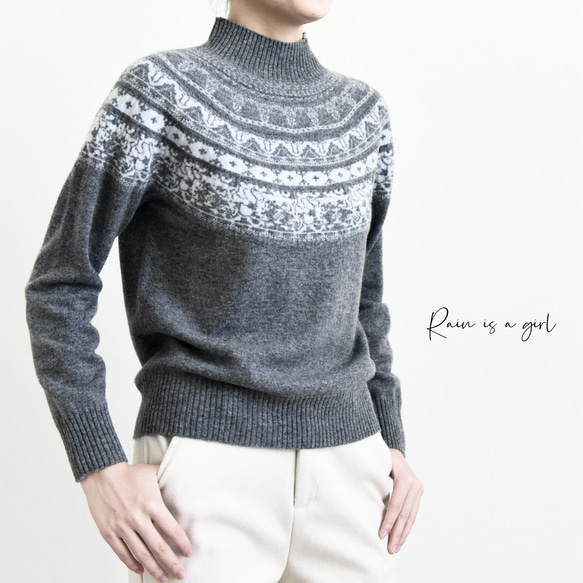 【カシミヤ100%★フェアアイル柄】大きめの花柄│クリスマス│ニットセーター│リラックス感│大人可愛さ│T-236 6枚目の画像