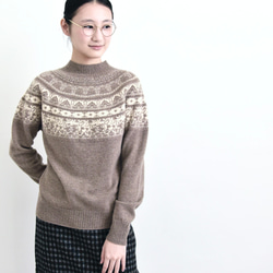 【カシミヤ100%★フェアアイル柄】大きめの花柄│クリスマス│ニットセーター│リラックス感│大人可愛さ│T-236 3枚目の画像