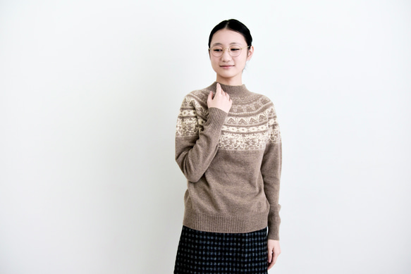 【カシミヤ100%★フェアアイル柄】大きめの花柄│クリスマス│ニットセーター│リラックス感│大人可愛さ│T-236 10枚目の画像