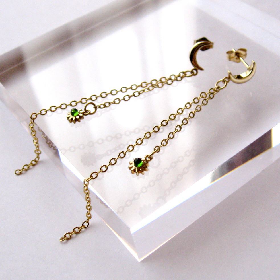 月と揺れる太陽のピアス（sv925製/グリーンゴールドメッキver.）No.1-1gg