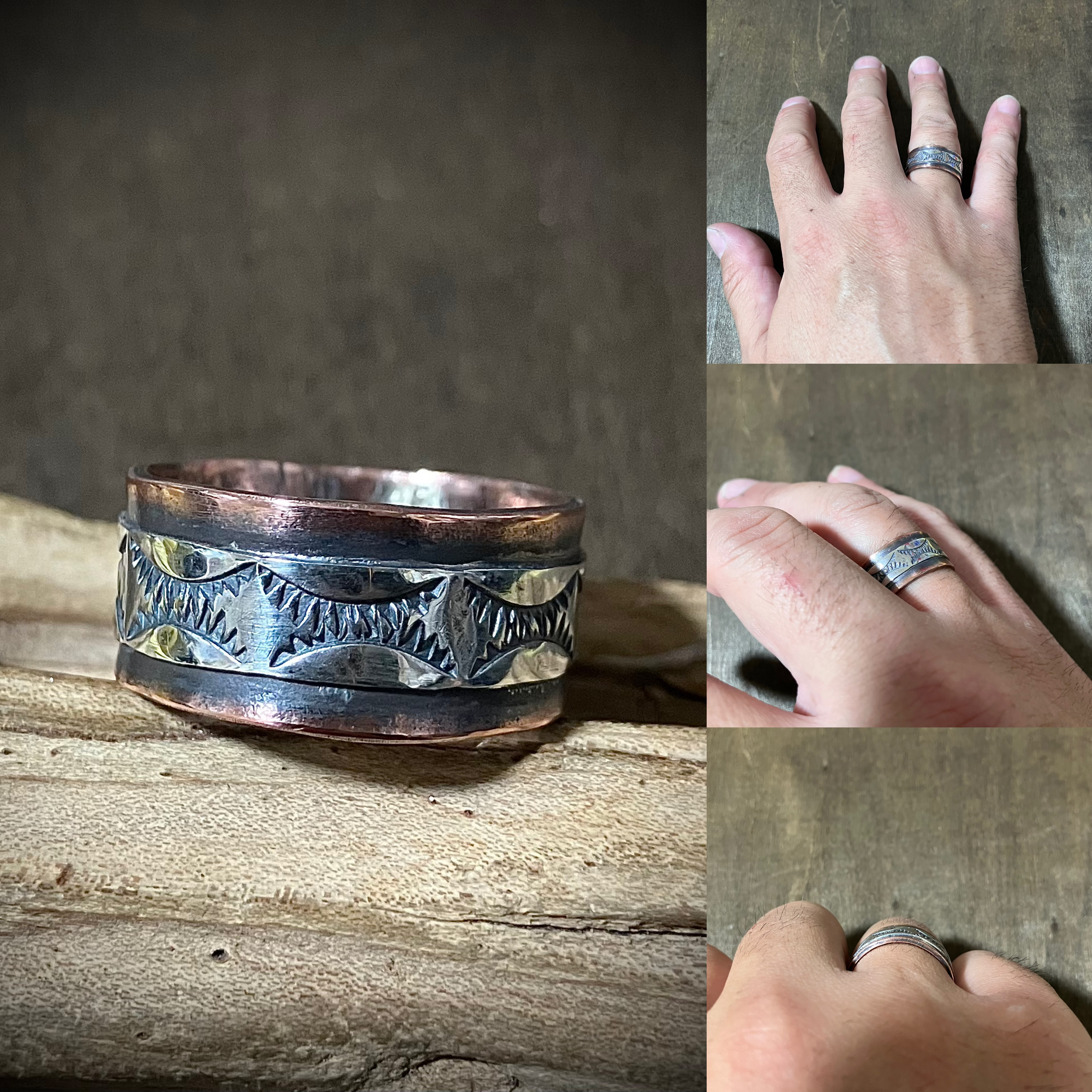 スタンプワーク　シルバー×カッパー　コンビ　リング　指輪　17号　#インディアンジュエリー　ネイティブアメリカン　925