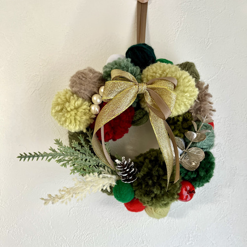 毛糸のポンポン♪クリスマスリース クリスマス リース Xmas christmas