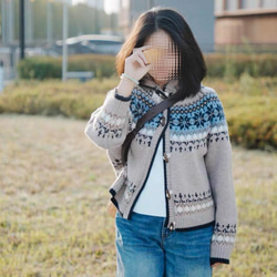 フード付き ウール100%フェアアイル編みセーター/カーディガン【秋冬春】 13枚目の画像