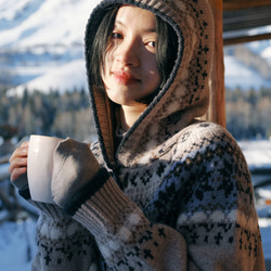 フード付き ウール100%フェアアイル編みセーター/カーディガン【秋冬春】 11枚目の画像