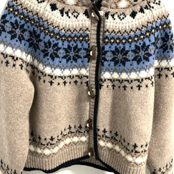 フード付き ウール100%フェアアイル編みセーター/カーディガン【秋冬春】 16枚目の画像