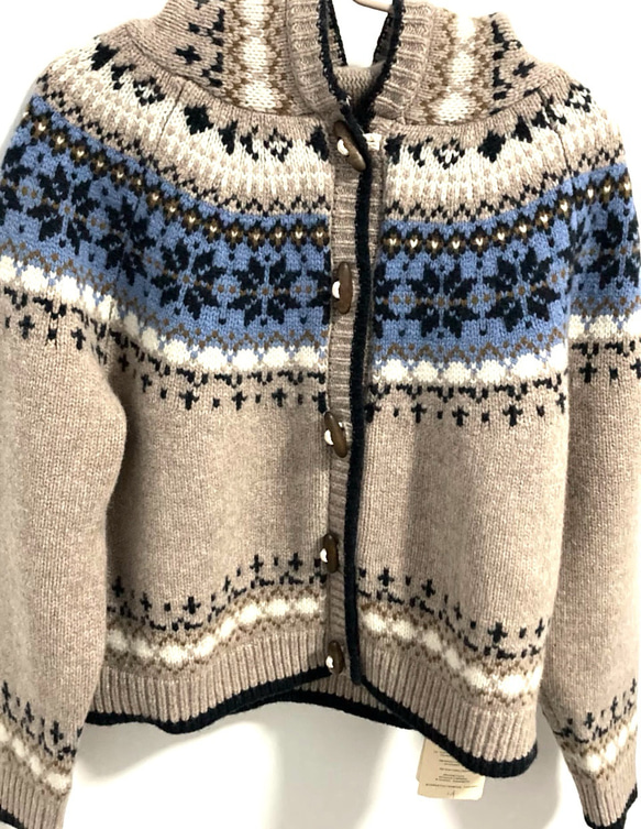 フード付き ウール100%フェアアイル編みセーター/カーディガン【秋冬春】 16枚目の画像