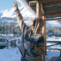 フード付き ウール100%フェアアイル編みセーター/カーディガン【秋冬春】 10枚目の画像