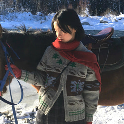 2色 ウール100%ノルディック編みセーター/カーディガン【秋冬春】グレー・レッド 12枚目の画像