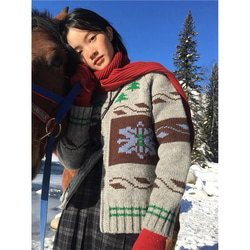 2色 ウール100%ノルディック編みセーター/カーディガン【秋冬春】グレー・レッド 8枚目の画像