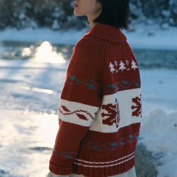 2色 ウール100%ノルディック編みセーター/カーディガン【秋冬春】グレー・レッド 4枚目の画像