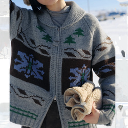 2色 ウール100%ノルディック編みセーター/カーディガン【秋冬春】グレー・レッド 10枚目の画像