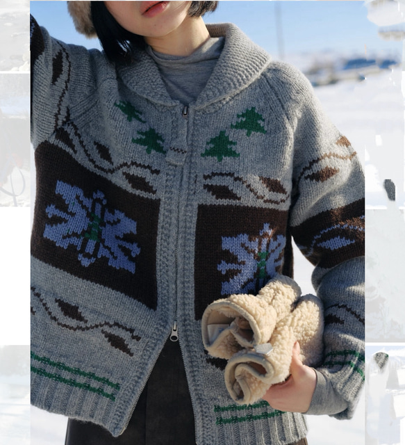 2色 ウール100%ノルディック編みセーター/カーディガン【秋冬春】グレー・レッド 10枚目の画像