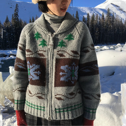 2色 ウール100%ノルディック編みセーター/カーディガン【秋冬春】グレー・レッド 3枚目の画像