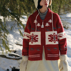 2色 ウール100%ノルディック編みセーター/カーディガン【秋冬春】グレー・レッド 1枚目の画像