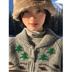 2色 ウール100%ノルディック編みセーター/カーディガン【秋冬春】グレー・レッド 7枚目の画像