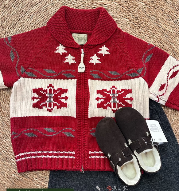 2色 ウール100%ノルディック編みセーター/カーディガン【秋冬春】グレー・レッド 19枚目の画像