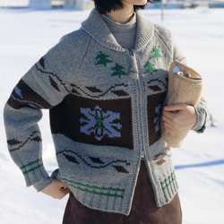 2色 ウール100%ノルディック編みセーター/カーディガン【秋冬春】グレー・レッド 2枚目の画像