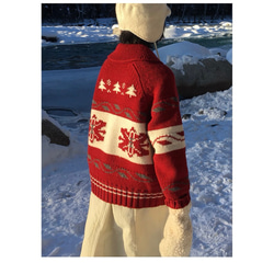 2色 ウール100%ノルディック編みセーター/カーディガン【秋冬春】グレー・レッド 16枚目の画像