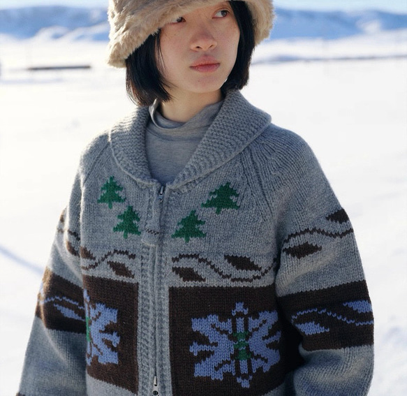 2色 ウール100%ノルディック編みセーター/カーディガン【秋冬春】グレー・レッド 17枚目の画像