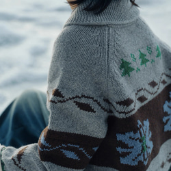 2色 ウール100%ノルディック編みセーター/カーディガン【秋冬春】グレー・レッド 5枚目の画像