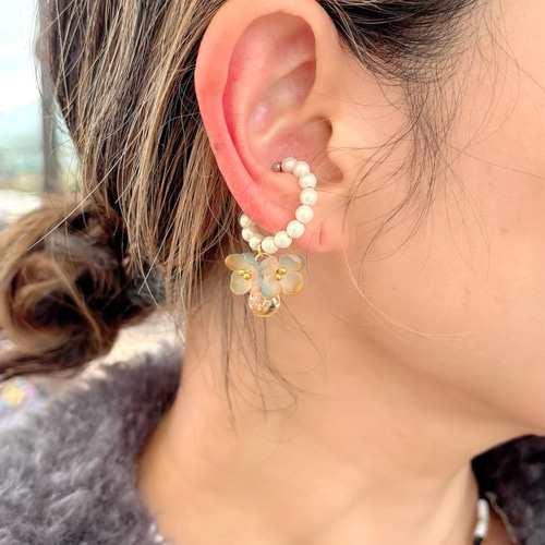 少し大きめ金木犀イヤーカフ 片耳 水彩画フラワー P1206 イヤーカフ