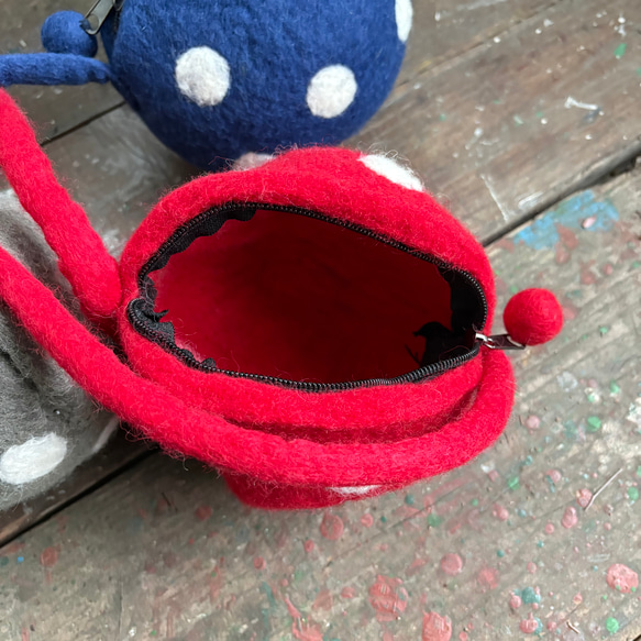 サンプル 羊毛 フェルト ドット 水玉 ショルダーバッグ ハンドメイド 9枚目の画像