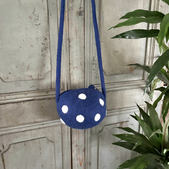 サンプル 羊毛 フェルト ドット 水玉 ショルダーバッグ ハンドメイド 5枚目の画像