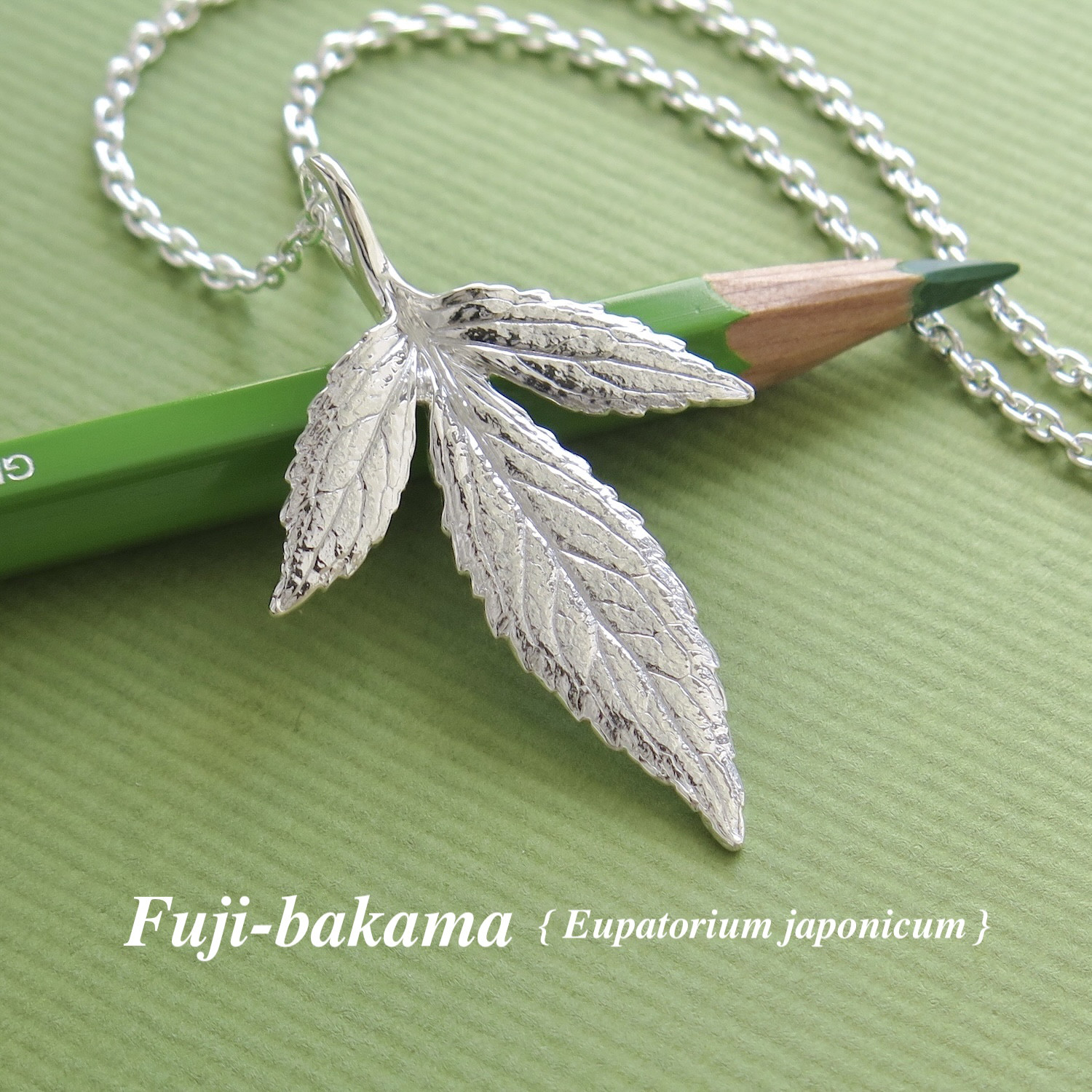 [999 Silver] フジバカマのリーフペンダント, ロングチェーン, mini シルバーケアセット付, 1点物