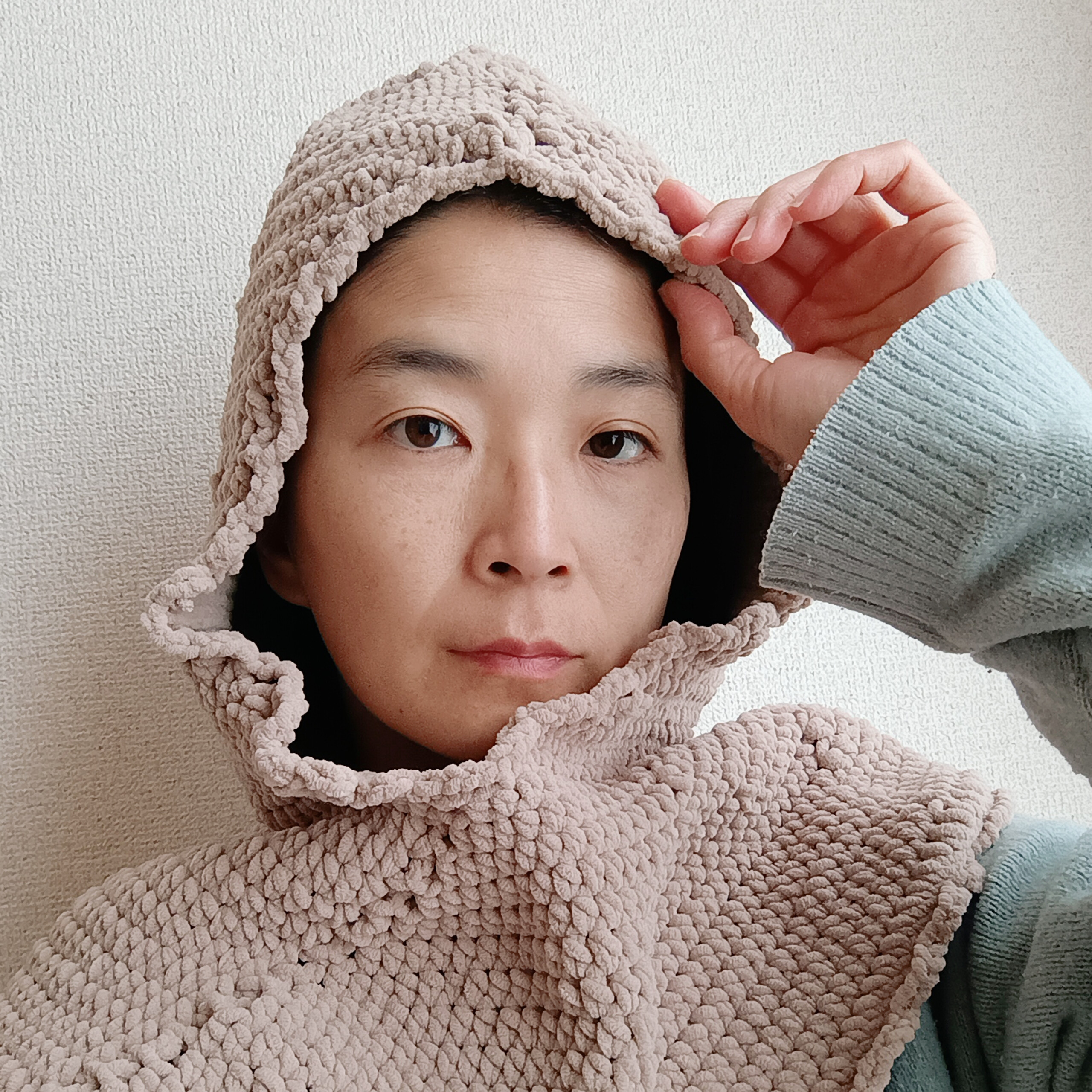 【送料込み】【受注制作可】フード付きネックウォーマーふわもこモカ