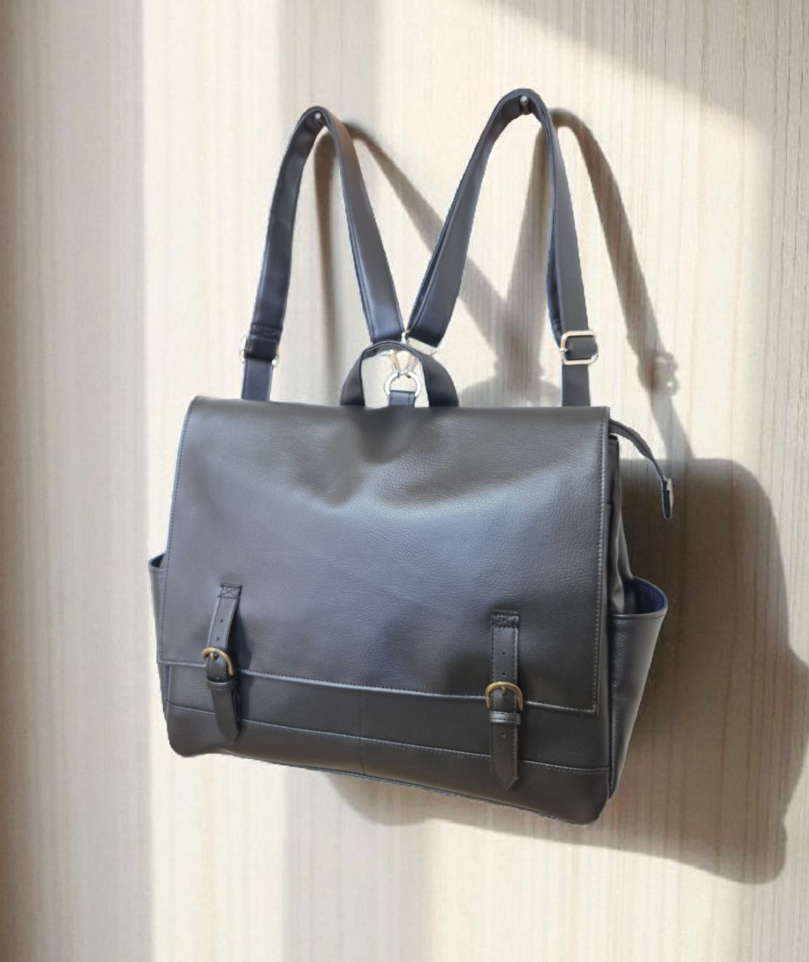 3way黒のPVC レザーのリュック＋バックB（横型）(受注製作)