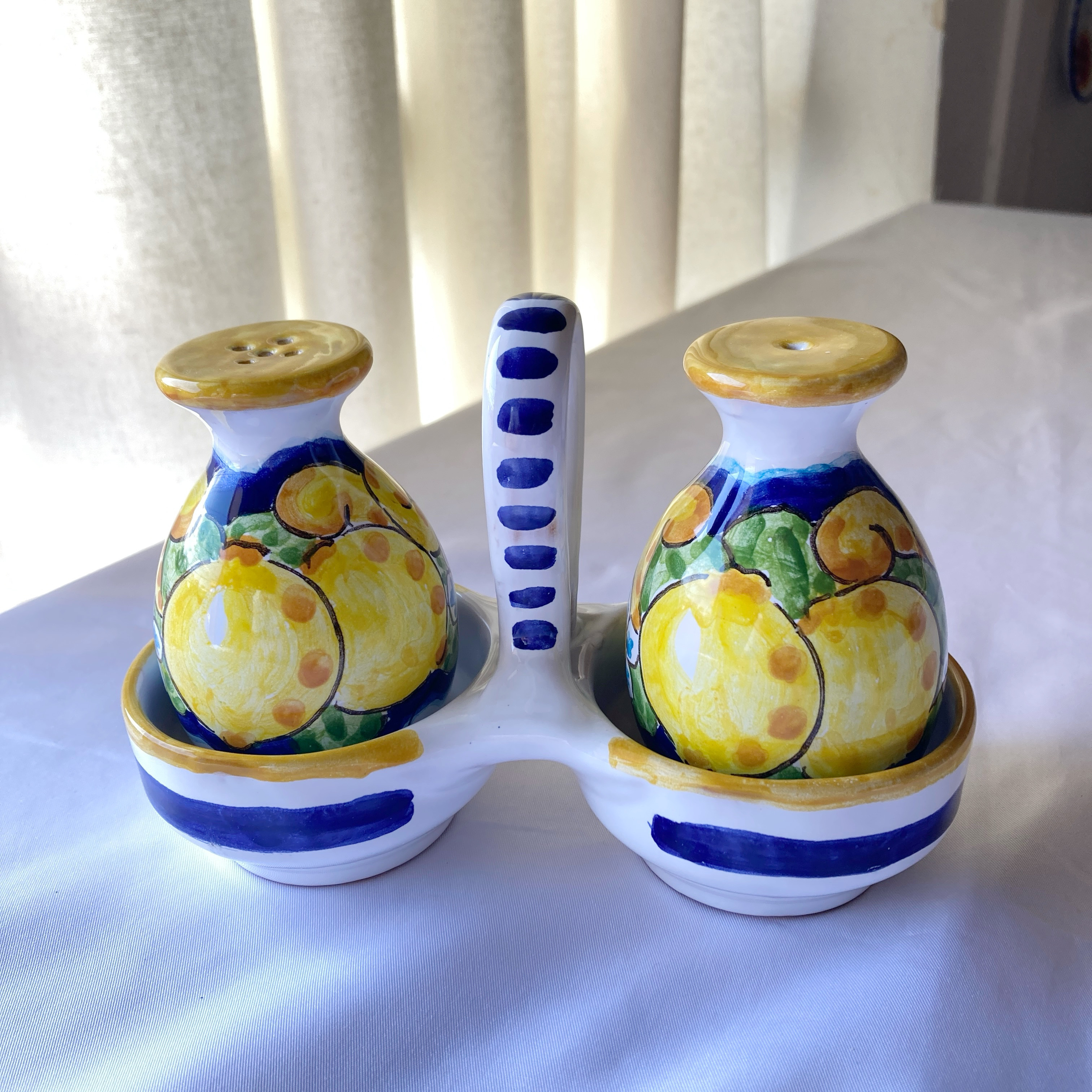 [訳ありアウトレット]スパイスシェーカー マヨリカ焼き イタリア陶器 塩コショウ入れ レモン柄 SEP012