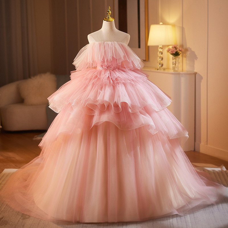豪華 ピンク ふわふわ パーティードレス プリンセス 花嫁 誕生日 成人式 演奏会 二次会 前撮り 披露宴 09002