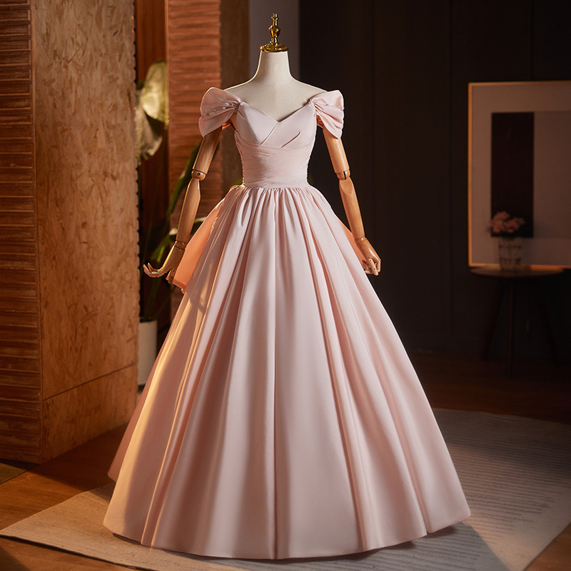 高級感 ピンク オフショルダー リボン パーティードレス プリンセス 成人式 演奏会 二次会 前撮り 披露宴 09001
