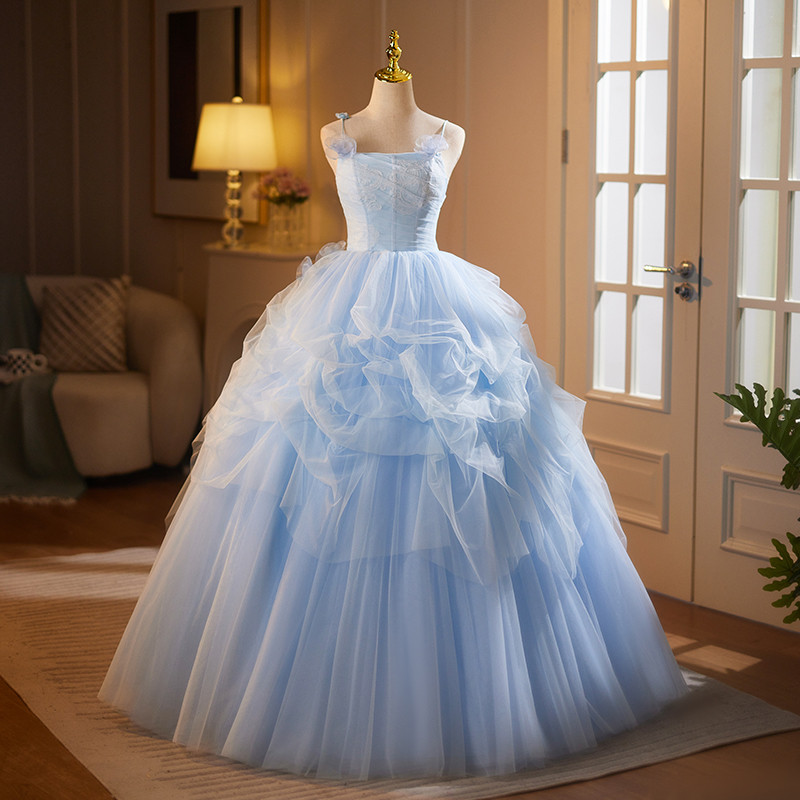 豪華 青 ふわふわ パーティードレス プリンセス 花嫁 誕生日 成人式 演奏会 二次会 前撮り 披露宴 08998