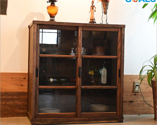 昭和レトロ チェッカーガラスのキャビネット 鍵無 食器棚 収納 ZR24130 昭和レトロ チェッカーガラスのキャビネット 鍵無 食器棚 収