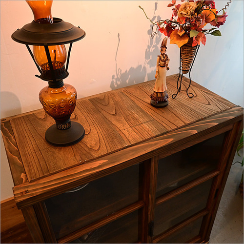 アンティーク 無垢材 ガラス キャビネット 昭和レトロ z466 ケヤキ無垢材 ガラスキャビネット【1】右側扉 中古 引き戸 ガラス