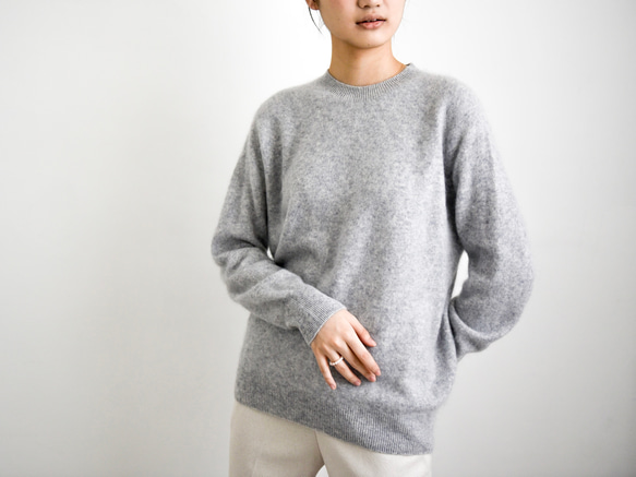 【カシミヤ100%★無縫製】超柔らか起毛│ シームレス│丸ネック│上品│T-238 8枚目の画像