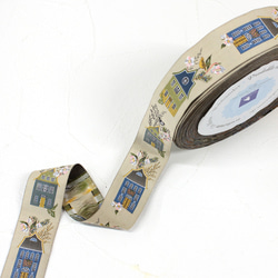 新柄入荷！ドイツ『acufactum　アクファクタム　刺繍リボン　お家と鳥柄』～32㎜幅×50㎝単位でカット〜 2枚目の画像