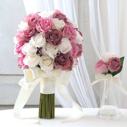 赤薔薇 キャスケードブーケ ブートニアセット ウェディングブーケ