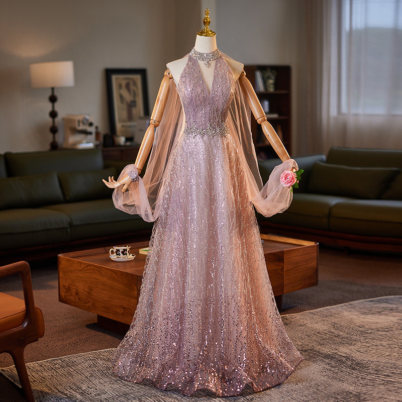 綺麗 薄ピンク スパンコール きらきら パーティードレス 結婚式 成人式 演奏会 二次会 前撮り 披露宴 08992