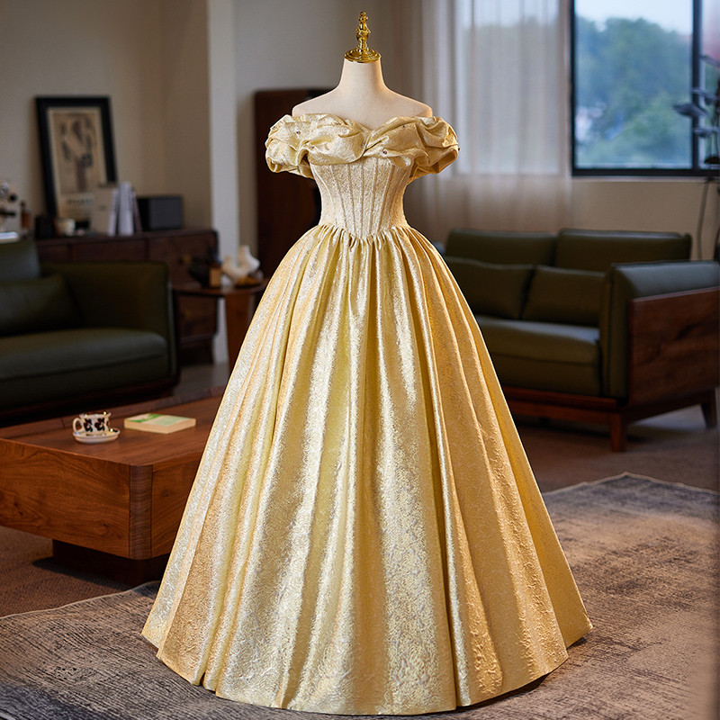 綺麗 黄色 オフショルダー ふわふわ パーティードレス プリンセス 成人式 演奏会 二次会 前撮り 披露宴 08991