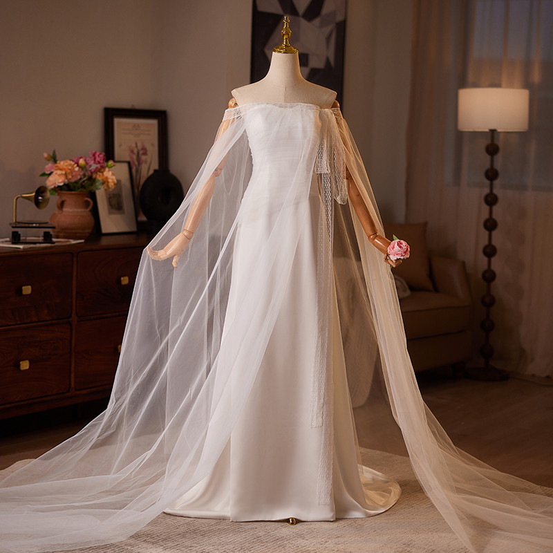 綺麗 白 マーメイドドレス 肩飾りが付 パーティードレス 花嫁 結婚式 演奏会 二次会 前撮り 披露宴 08988